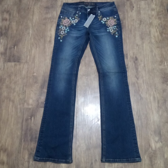 Grace in LA Women's Jeans 27 Bootcut Embellished Embroidered - Picture 3 of 11